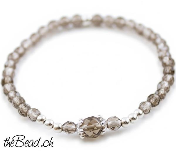 Rauchquarz Armband mit Silberperlen
