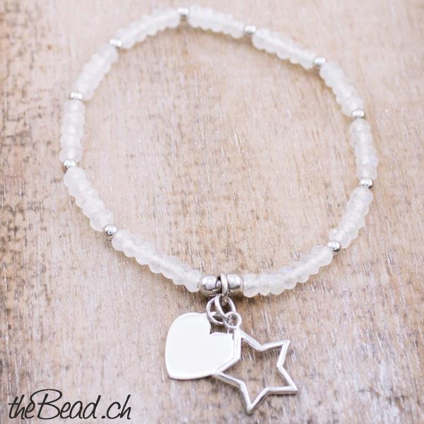 Regenbogen Mondstein Armbänder wunderschön eingefasster Mondstein Anhänger und 925 Silber