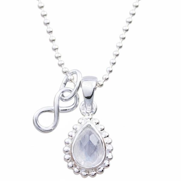 Regenbogen Mondstein mit Unendlichkeitszeichen und  silberhalskette