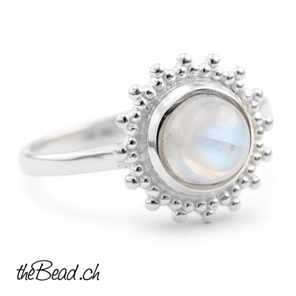 damen fingerring aus 925 sterling silber mit regenbogen mondstein