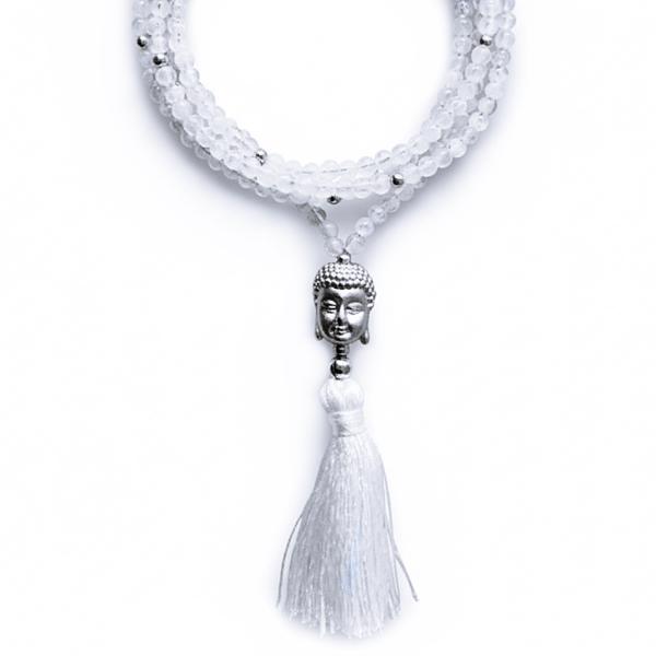 regenbogen mondstein kette mit silber buddha anhänger und quaste