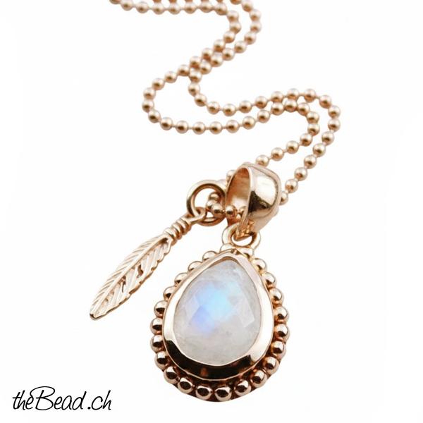 Regenbogen Mondstein silberschmuck rosegold vergoldet mit süssem maiskölbchen als schöne geschenkidee