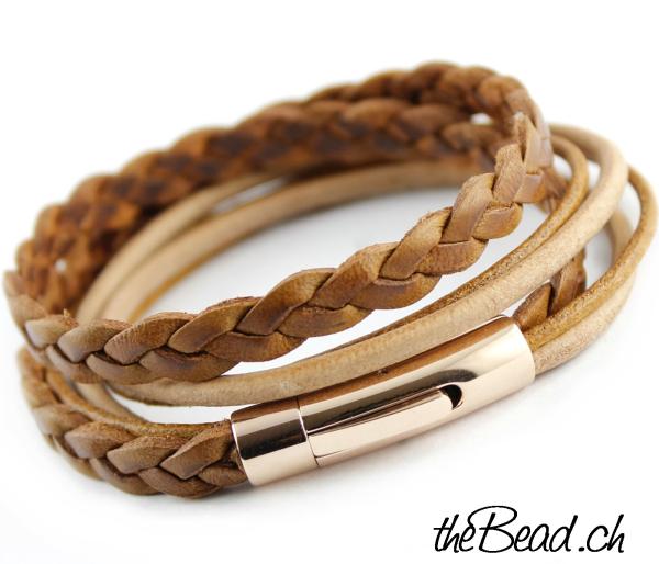 brown leather bracelet with engraving ROSEGOLD AND rose gold clasp bracelet