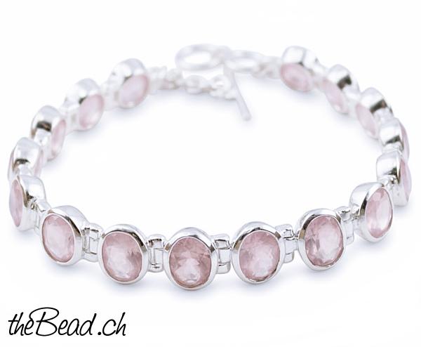 rosenquarz silber damenarmband armband geschenkidee