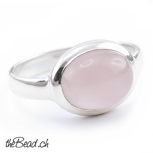 Silber Fingerring mit Rosenquarz