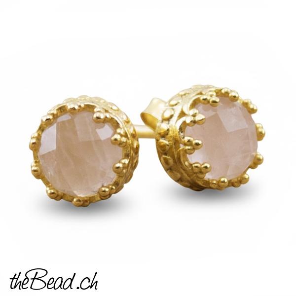 925 sterling silver rosenquarz ohrringe vergoldet