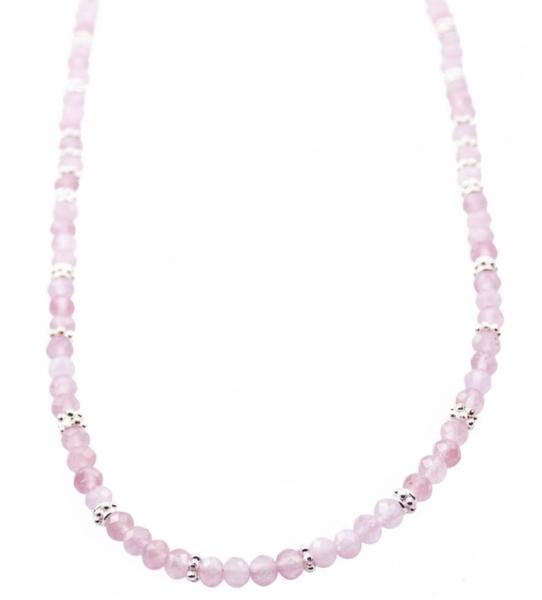 rosenquarz facettiert mit 925 Silber Perlen Kette