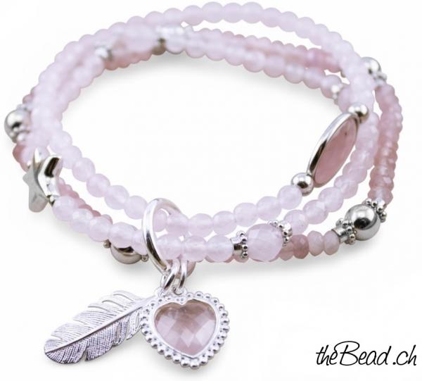 Rosenquarz Silberarmband  armband damenarmband