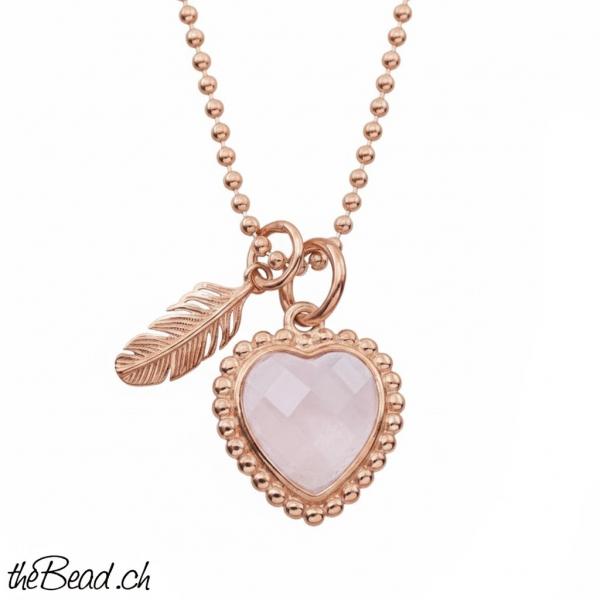 rosegold Rosenquarz Herz silberschmuck mit süssem maiskölbchen als schöne geschenkidee