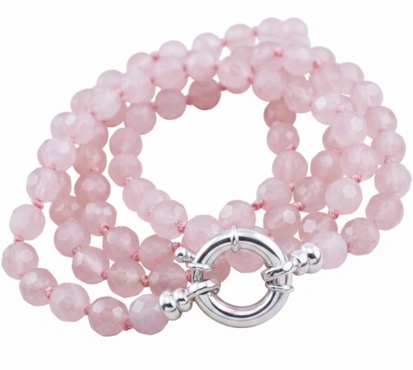 rosenquarz, kugelkette silberkugel perlenkette mit 925 sterling silber