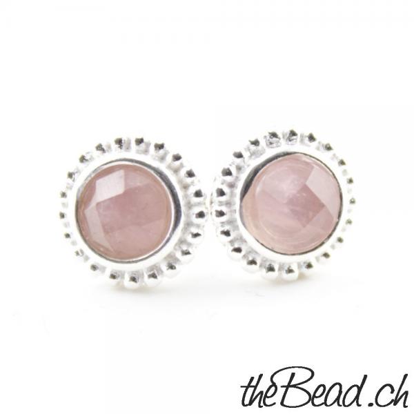 rose quarz earrings 925 silber