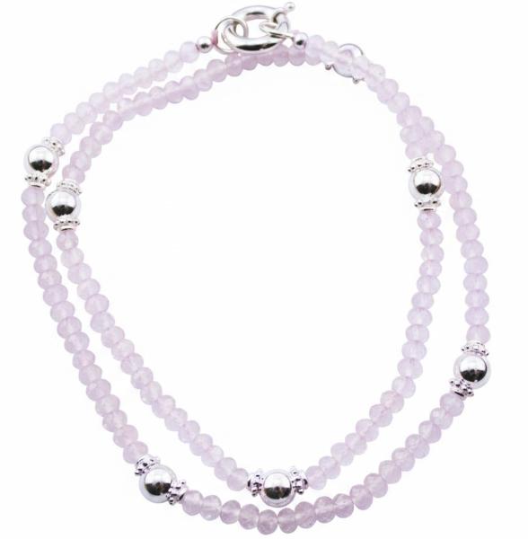 Rosenquarz facettiert mit 925 Silber Perlen Kette Türkis Anhänger