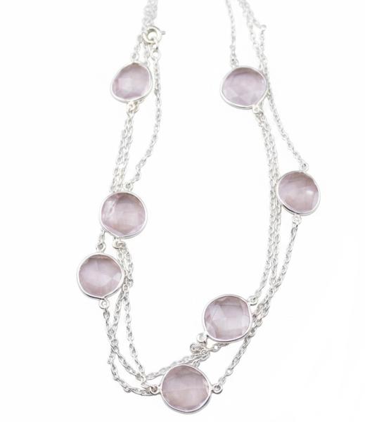 rosenquarz, kugelkette silberkugel perlenkette mit 925 sterling silber