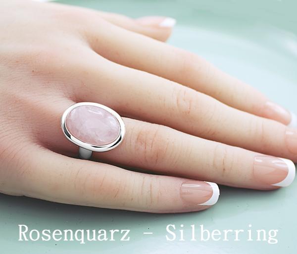 silberring für damen und damenring aus rosenquarz