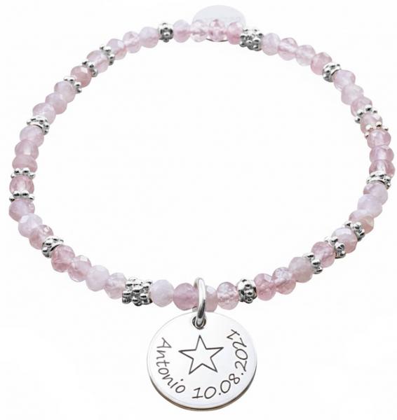rosenquarz perlenarmband silberperlen mit Gravur anhänger