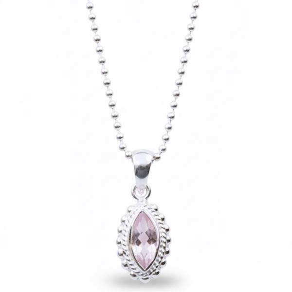 silber halskette mit rosenquarz anhaenger