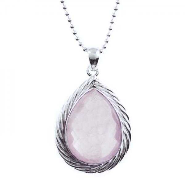 Damen Rosenquarz silber anhänger mit Silberkette