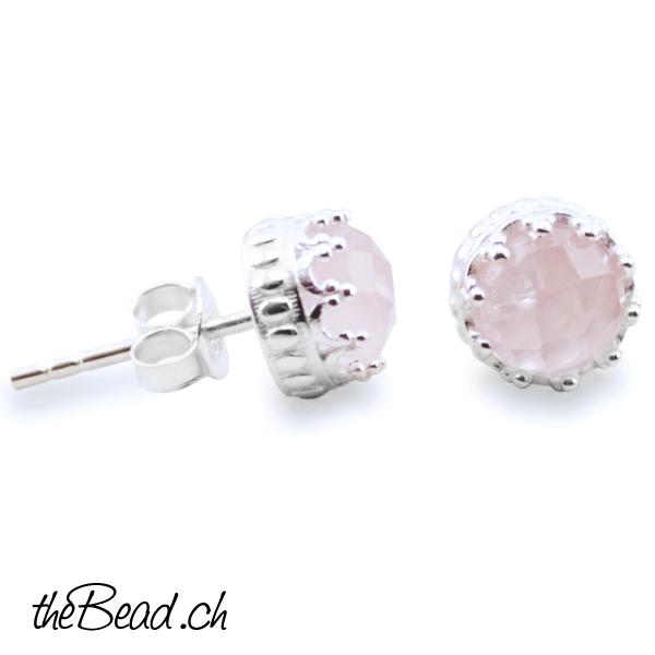 kleine rosenquarz silber ohrstecker