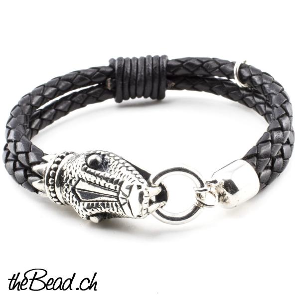 Schlangen Lederarmband für Männer und herrenarmbänder von thebead schweizer schmuck onlineshop the Bead