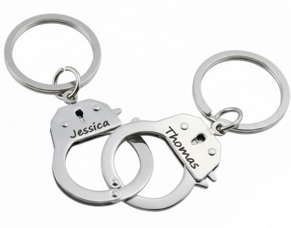 Fesseln oder handschellen mit Gravur Schlüsselanhänger aus Edelstahl mit gravierten namen oder datum