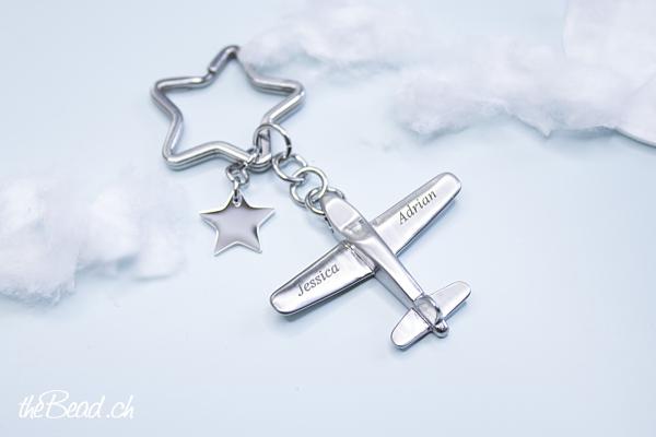 Schlüsselanhänger mit Flugzeug Pilot flugzeug traumreise Sterne Flieger