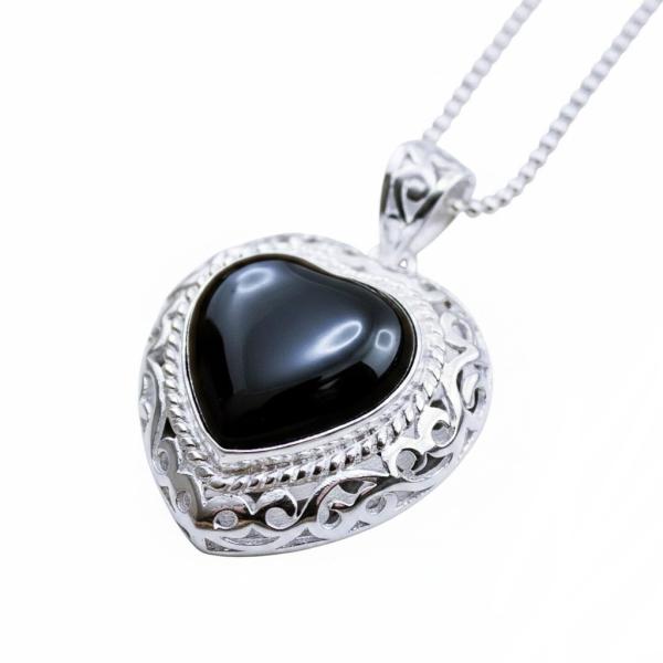 Onyx 925 Silber Kugelkette Rosenquarz Herz Anhänger