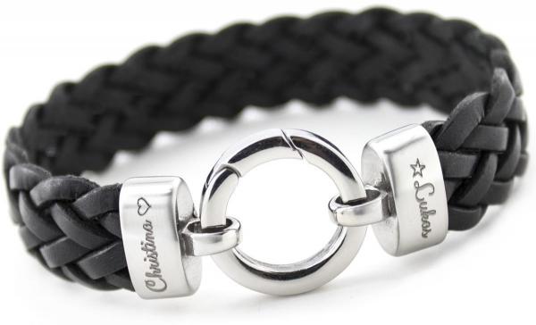 schwarzes herren lederarmband mit gravur