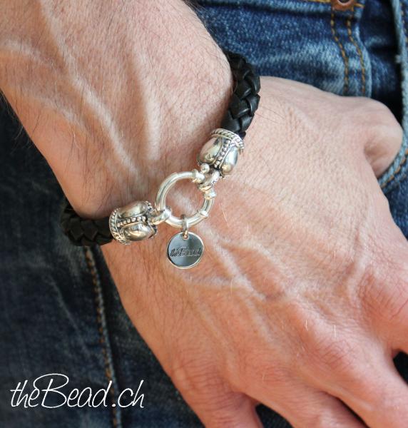 Silberenden Armband aus geflochtenem Leder the Bead