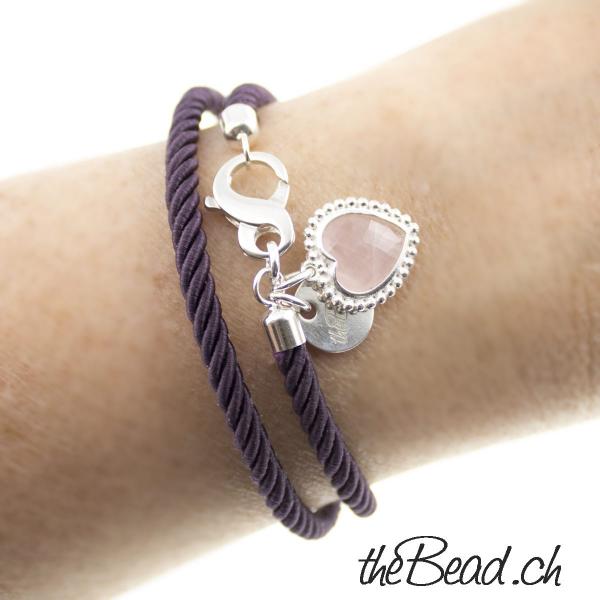 rosenquarz, armbaender,  kordel, seidenarmband