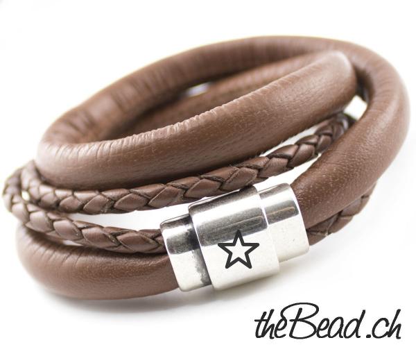 stern thebead Lederarmband von theBead mit Aussen Gravur und Innen Gravur zum Wickeln als Wickelarmband von thebead