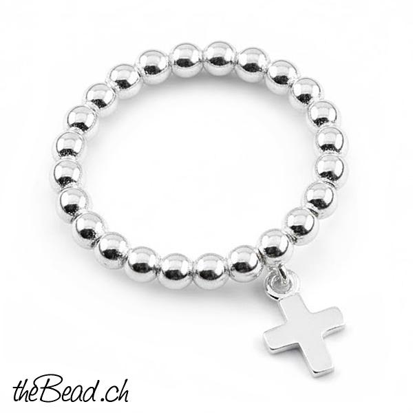Silber Fingerring mit  kreuz anhänger