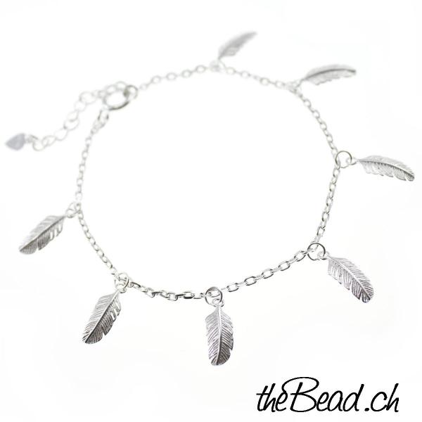 925 sterling silber federarmband mit grosser feder