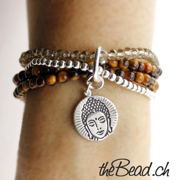 BUDDHA TIGERAUGEN Perlenarmbänder mit 925 sterling silber und anhängern