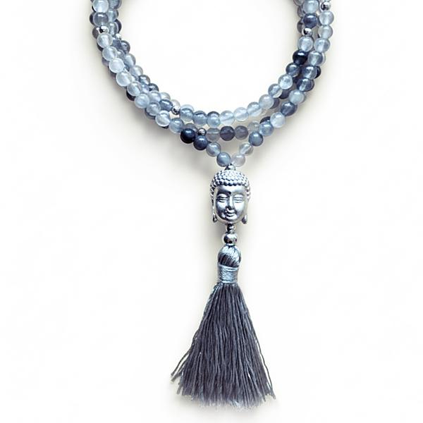 silberquarz steinkette mit silber buddha anhänger und quaste