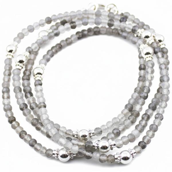 Silberquarz facettiert mit 925 Silber Perlen Kette