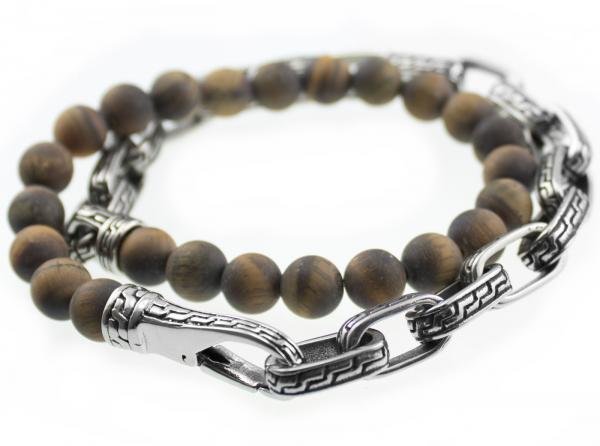 armband mit matten tigeraugen und edelstahlkette