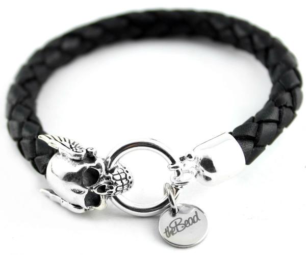Lederarmband mit Totenkopf und Engel 925 silber von thebead