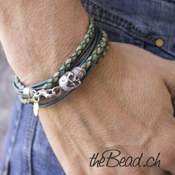 grünes Herrenarmbänder mit totenkopf schweizer Onlineshop kaufen the Bead