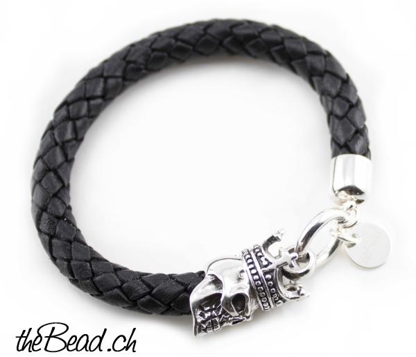 Herren Lederarmband  mit Totenkopf