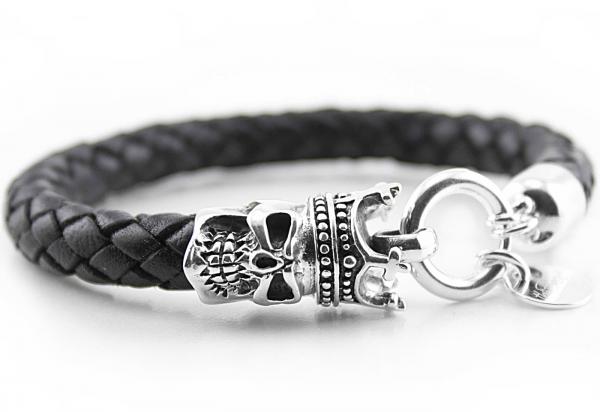 Herren Lederarmband in 8 mm geflochtenem Leder schwarz the Bead