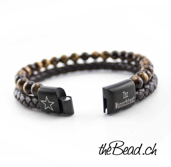 magnetverschluss gravurarmband herrenarmband in braun mit gravur