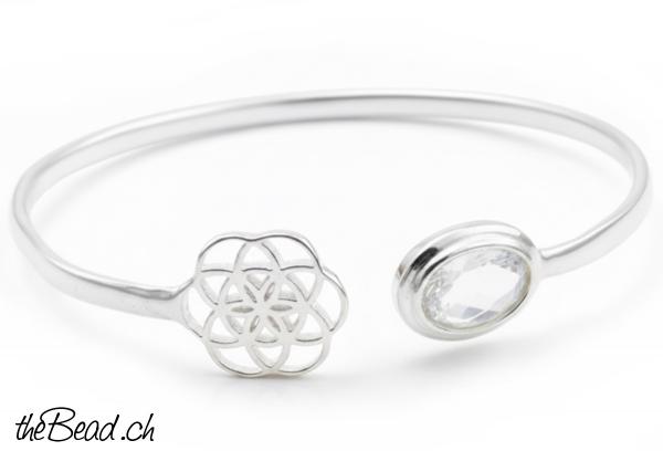 venusblume und bergkristall silberarmband armreif