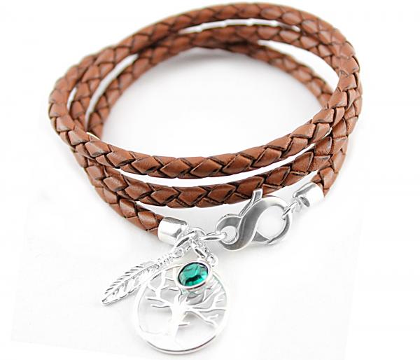 braided leather bracelet for women with tree of life and feather pendant theBead