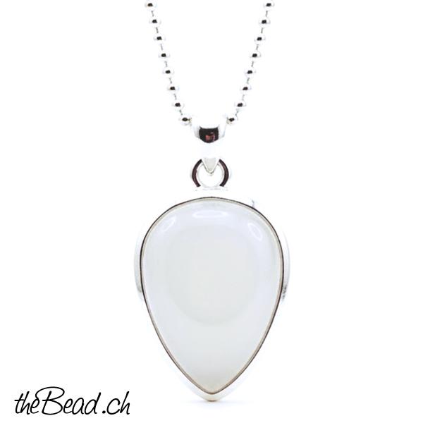 weisser mondstein silberhalskette mit Silberkette