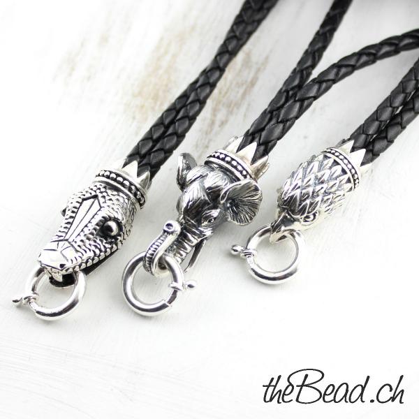 Halsketten Lederschmuck von thebead Silber Elefant