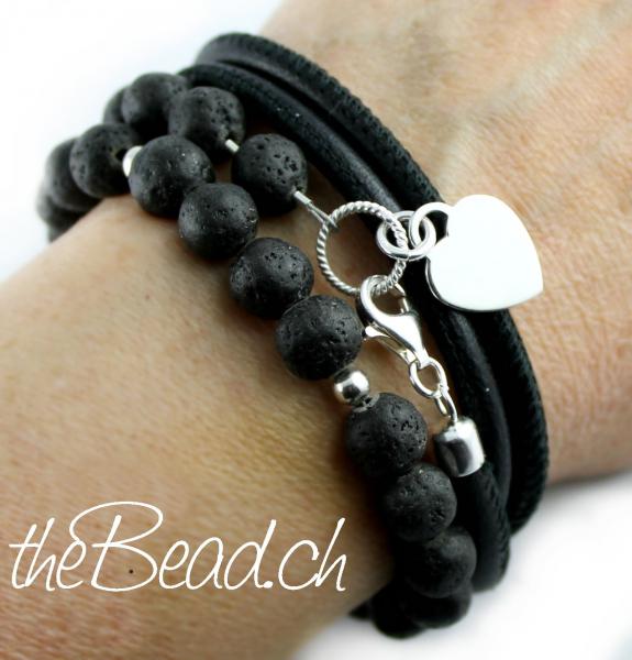 Wickelarmband mit Lavaperlen Onlinshop Trendschmuck Schwarz theBead