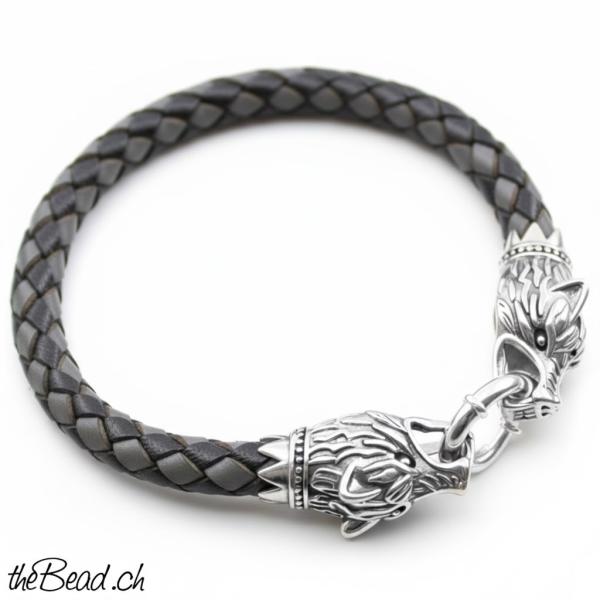 massiver herren silberschmuck aus 925 Sterling Silber und schwarzem braunem oder hellbraunem Leder the Bead