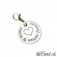 Silber CHARM Anhänger mit Wunsch - Gravur