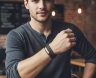 Herren Lederarmband BLACK PASSION, Verschluss & Leder GRAVUR möglich